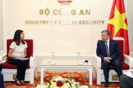 Bộ trưởng Bộ Công an Tô Lâm tiếp bà Pauline Tamasis, Điều phối viên thường trú Liên hợp quốc tại Việt Nam. (Ảnh: Phạm Kiên/TTXVN)