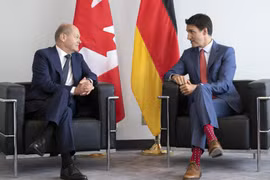Thủ tướng Đức Olaf Scholz hội đàm với người đồng cấp Canada Justin Trudeau. (Nguồn: AP)