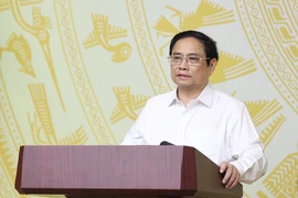 Thủ tướng Phạm Minh Chính chủ trì Hội nghị trực tuyến toàn quốc về 'Phát triển thị trường lao động linh hoạt, hiện đại, bền vững và hội nhập.' (Ảnh: Dương Giang/TTXVN)