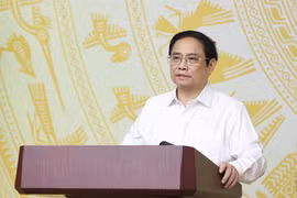 Thủ tướng Phạm Minh Chính chủ trì Hội nghị trực tuyến toàn quốc về 'Phát triển thị trường lao động linh hoạt, hiện đại, bền vững và hội nhập.' (Ảnh: Dương Giang/TTXVN)