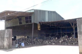 Xưởng sản xuất, chế biến gỗ cao su ngày đêm xả khói, bụi, tiếng ồn... gây ảnh hưởng nghiêm trọng đến môi trường và sức khỏe của người dân. (Ảnh: TTXVN phát)