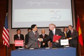 Lễ ký Bản ghi nhớ giữa Hãng hàng không VietjetAir (Việt Nam) và Công ty JP Morgan về tài trợ tín dụng xuất khẩu cho việc mua tàu bay mới của VietjetAir, chiều 8/7/2015, nhân chuyến thăm chính thức Hoa Kỳ của Tổng Bí thư Nguyễn Phú Trọng. (Ảnh minh họa: Tr