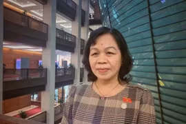 Đại biểu Nguyễn Thị Mai Hoa bên hành lang Quốc hội chiều ngày 23/10. (Ảnh: Xuân Mai/Vietnam+)