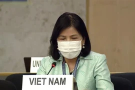 Đại sứ, Trưởng Phái đoàn Việt Nam tại Geneva Lê Thị Tuyết Mai phát biểu tại Hội đồng Nhân quyền LHQ ngày 8/7. (Ảnh: Tố Uyên/TTXVN)