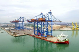 Tổng thể 2 cẩu trục RMQC siêu trường siêu trọng. (Ảnh: Lê Ngọc Phước/TTXVN)