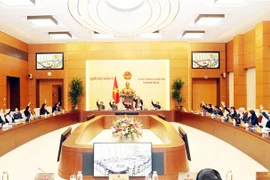 Ủy ban Thường vụ Quốc hội biểu quyết với 100% thành viên đồng ý thông qua việc sắp xếp các đơn vị hành chính cấp xã, cấp huyện tại 6 tỉnh, thành phố. (Ảnh: Trọng Đức/TTXVN)