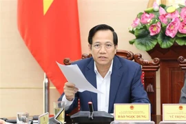 Bộ trưởng Bộ Lao động-Thương binh và Xã hội Đào Ngọc Dung phát biểu tại buổi làm việc. (Ảnh: Anh Tuấn/TTXVN)