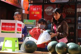Người dân mua dưa hấu giải cứu giúp nông dân. (Ảnh: Tuấn Anh/TTXVN)