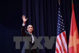 Tổng thống Barack Obama đã có bài phát biểu đặc biệt trước gần 2.000 thanh niên, đại diện cho giới trẻ Việt Nam. (Ảnh: Minh Sơn/TTXVN)