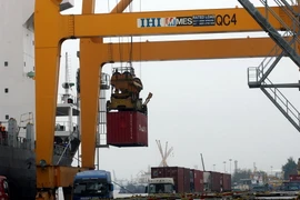Bốc xếp contairner hàng hóa xuất nhập khẩu tại Cảng Chùa Vẽ. (Ảnh: Huy Hùng/TTXVN)