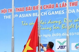 Lễ thượng cờ đoàn Thể thao Việt Nam. (Ảnh: Quốc Khánh/TTXVN)