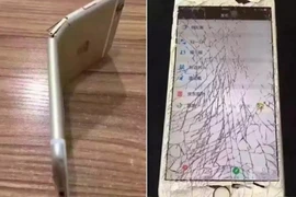 Một chiếc iPhone bị đập nát và bẻ cong. (Nguồn: oc.cc)