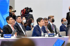Thứ trưởng Bộ Tài chính Tạ Anh Tuấn dẫn đầu đoàn Việt Nam dự hội nghị. (Ảnh: TTXVN phát)