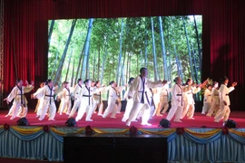 Màn biểu diễn Võ thuật Thái Cực quyền của các cụ cao tuổi tại lễ phát động. (Ảnh: Xuân Tiến/TTXVN)