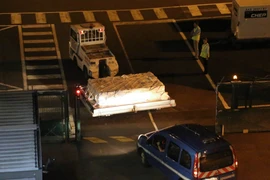 Mảnh vỡ được cho là của máy bay Boeing 777 về tới sân bay Roland Garros ở Saint-Marie ngày 31/7. (Nguồn: AFP/TTXVN)