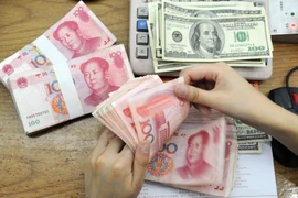 Kiểm tiền nhân dân tệ và USD tại ngân hàng ở tỉnh An Huy, Trung Quốc. (Nguồn: AFP/TTXVN)
