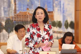 Chủ nhiệm Ủy ban Về các vấn đề xã hội của Quốc hội Trương Thị Mai phát biểu ý kiến. (Ảnh: Phương Hoa/TTXVN)