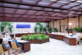 Quang cảnh buổi công bố thỏa thuận mang tính lịch sử đối với tiến trình hòa bình tại Colombia ngày 23/9. (Ảnh: Lê Hà/TTXVN)