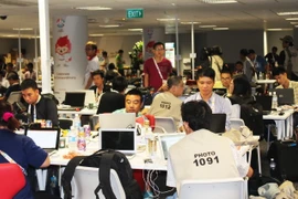 Hình ảnh trong Trung tâm Báo chí SEA Games 28. (Ảnh: Việt Hải-Lê Hải/Vietnam+)