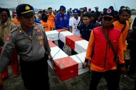 Lực lượng cứu hộ Indonesia chuyển một vật thể được cho là của tàu Marina Baru ở ngoài khơi Sulawesi ngày 21/12. (Nguồn: AFP/TTXVN)