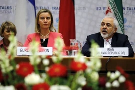 Bà Federica Mogherini và ông Mohammad Javad Zarif trong cuộc gặp ngày 14/7 tại Áo. (Nguồn: AFP)