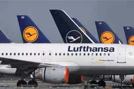 Máy bay của Hãng hàng không Lufthansa tại sân bay Frankfurt, Đức. (Ảnh: AFP/TTXVN)
