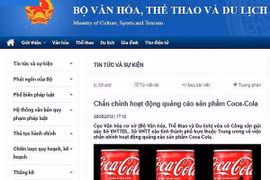 Bộ Văn Hóa-Thể thao và Du lịch chấn chỉnh quảng cáo của Coca-Cola (Ảnh: Màn hình website của Bộ VH-TT&DL)