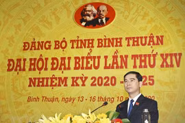 Ông Dương Văn An, Bí thư Tỉnh ủy Bình Thuận khóa XIV, nhiệm kỳ 2020-2025 phát biểu. (Ảnh: Nguyễn Thanh/TTXVN)