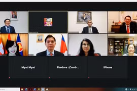 Cuộc họp trực tuyến đầu tiên trong nhiệm kỳ Chủ tịch Ủy ban ASEAN Bern (ACB) của Việt Nam. (Ảnh: Tố Uyên/TTXVN)