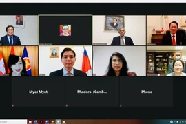 Cuộc họp trực tuyến đầu tiên trong nhiệm kỳ Chủ tịch Ủy ban ASEAN Bern (ACB) của Việt Nam. (Ảnh: Tố Uyên/TTXVN)