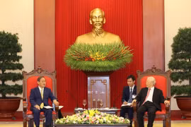 Tổng Bí thư, Chủ tịch nước Nguyễn Phú Trọng tiếp Thủ tướng Nhật Bản Suga Yoshihide. (Ảnh: Trí Dũng/TTXVN)