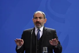 Thủ tướng Armenia Nikol Pashinyan phát biểu tại một cuộc họp báo ở Berlin, Đức. (Ảnh: AFP/TTXVN)