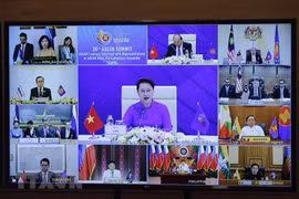 Chủ tịch Quốc hội Nguyễn Thị Kim Ngân, Chủ tịch AIPA-41 phát biểu tại cuộc Đối thoại giữa các Nhà lãnh đạo ASEAN và AIPA dưới hình thức trực tuyến, trong khuôn khổ Hội nghị Cấp cao ASEAN 36, tại Hà Nội, chiều 26/6/2020. (Nguồn: TTXVN)