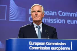 Trưởng đoàn đàm phán Brexit của EU Michel Barnier phát biểu tại cuộc họp báo ở Brussels, Bỉ ngày 17/10/2019. (Ảnh: THX/TTXVN)