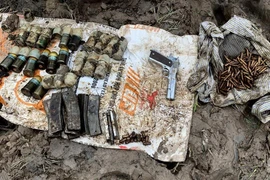 Toàn bộ số vũ khí được phát hiện trong quá trình cải tạo vườn. (Ảnh: TTXVN phát)