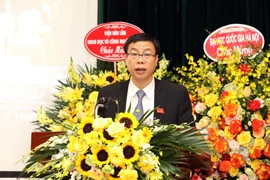 Đồng chí Lê Xuân Định, Ủy viên Ban cán sự, Ủy viên Ban Thường vụ Đảng ủy Bộ Khoa học và Công nghệ, Thứ trưởng Bộ Khoa học và Công nghệ trình bày Báo cáo chính trị của Đảng bộ Bộ Khoa học và Công nghệ nhiệm kỳ 2015 – 2020 tại Đại hội. (Ảnh: Anh Tuấn/TTXVN)