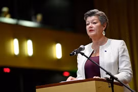 Ủy viên phụ trách các vấn đề nội vụ của EU Ylva Johansson. (Ảnh: AFP/TTXVN)