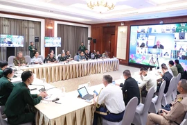 Đại biểu Bộ Quốc phòng và đại diện Bộ Quốc phòng các nước dự Hội nghị trực tuyến Nhóm làm việc Quan chức Quốc phòng cấp cao ASEAN mở rộng (ADSOM+WG) tại Hà Nội. (Ảnh: Lâm Khánh/TTXVN)