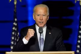 Ông Joe Biden phát biểu tại Wilmington, bang Delaware sau khi được tuyên bố giành chiến thắng trong cuộc bầu cử Tổng thống Mỹ, ngày 7/11/2020. (Ảnh: AFP/TTXVN)
