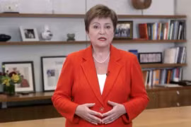 Tổng Giám đốc Quỹ tiền tệ quốc tế (IMF) Kristalina Georgieva phát biểu tại Washington, D.C., Mỹ. (Ảnh: THX/TTXVN)