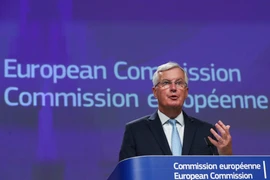 Trưởng đoàn đàm phán thương mại hậu Brexit của EU Michel Barnier phát biểu tại cuộc họp báo ở Brussels, Bỉ ngày 21/8/2020. (Ảnh: AFP/TTXVN)