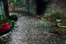 Mưa đá xuất hiện tại xã Cam Đường, thành phố Lào Cai. (Ảnh: Quốc Khánh/TTXVN)