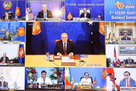 Thủ tướng Australia Scott Morrison cùng các nhà lãnh đạo ASEAN tham dự hội nghị. (Ảnh: Thống Nhất – TTXVN)