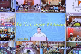 Thủ tướng Phạm Minh Chính chủ trì phiên họp lần thứ 17 Ban Chỉ đạo quốc gia phòng, chống dịch COVID-19 tại điểm cầu Chính phủ. (Ảnh: Dương Giang/TTXVN)