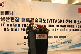 Bộ trưởng Trần Tuấn Anh phát biểu tại Lễ khánh thành Trung tâm Tư vấn và Giải pháp Công nghệ Việt - Hàn. (Ảnh: Đức Duy/Vietnam+)