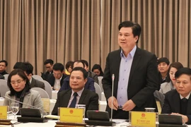 Thứ trưởng Nguyễn Hữu Độ phát biểu tại phiên họp báo Chính phủ tối 5/2. (Ảnh: Hoàng Hiếu/Vietnam+)