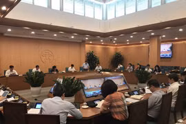 Quang cảnh phiên họp trực tuyến của Ban Chỉ đạo Phòng chống dịch bệnh COVID-19 Hà Nội ngày 10/9. (Ảnh: Xuân Quảng/Vietnam+)