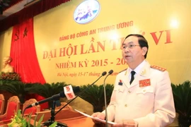 Đại tướng Trần Đại Quang, Ủy viên Bộ Chính trị, Bí thư Đảng ủy Công an Trung ương, Bộ trưởng Bộ Công an phát biểu bế mạc Đại hội. (Ảnh: Doãn Tấn/TTXVN)