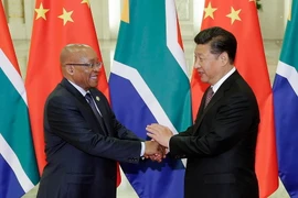 Chủ tịch Trung Quốc Tập Cận Bình (phải) hội đàm với Tổng thống Nam Phi Jacob Zuma. (Nguồn: AFP/TTXVN)