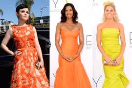Nữ diễn viên Ginnifer Goodwin, biên kịch Padma Lakshmi và diễn viên Julie Bowen (từ trái qua) xuất hiện lộng lẫy, ấn tượng trên thảm đỏ Emmy 2012 trong các thiết kế của Monique Lhuillier.